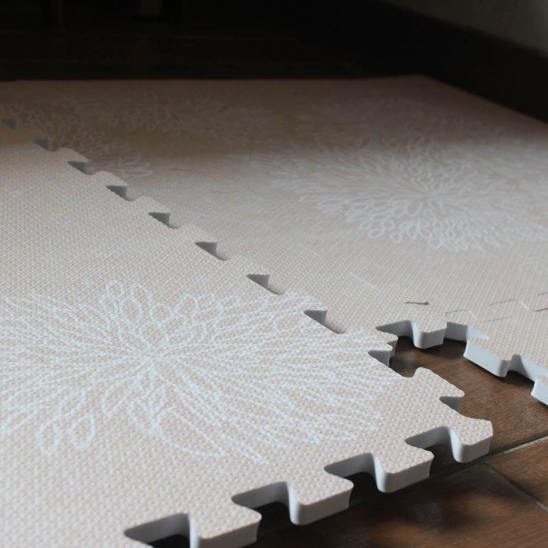 Geometric Creamy Flower Leaf Art Foam Floor Tiles Interlocking Play Mats